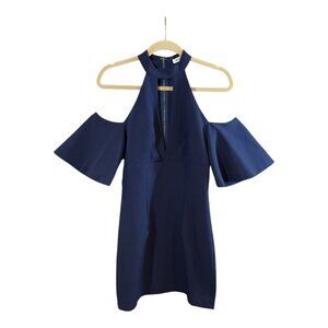 Essue Cold Shoulder Halter Neck Plunging V-neck Mini Dress in Navy Women's Small